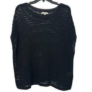 Max Studio Open Knit Linen Blend Sweater 1X Oversized Boxy Black Boho 
Layering